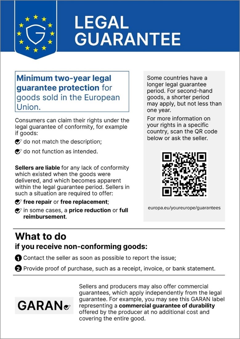 Official EU notice on the legal guarantee of conformity